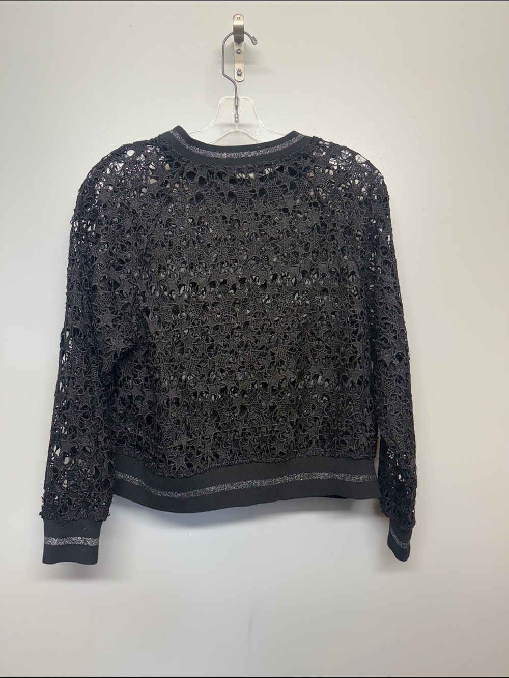 Zara Black Openwork Crochet Metallic Star Knit Top - Picture 7 of 7